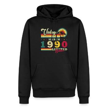 Mars 1990. Mars 1990 Cadeau d’anniversaire. Mars. - Sweat à capuche Premium bio Homme - noir - Devant - Nico (187cm)