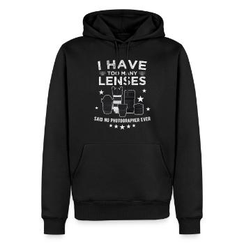 J’ai trop d’objectifs dit qu’aucun photographe n’a jamais - Sweat à capuche Premium bio Homme - noir - Devant - Nico (187cm)