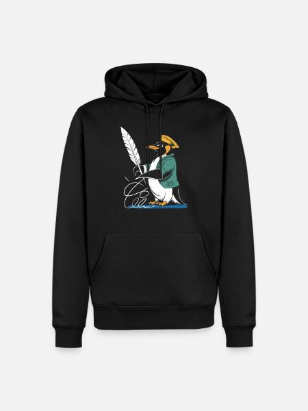 Calligraphy Penguin Creativity with Feather - Men’s Premium Organic Hoodie - black