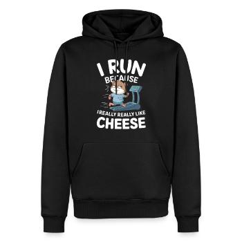 Je cours parce que j’aime le hamster drôle de fromage - Sweat à capuche Premium bio Homme - noir - Devant - Nico (187cm)