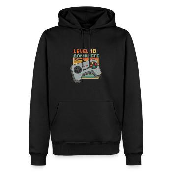Anniversaire 18 ans Cadeau Niveau 18 Complet - Sweat à capuche Premium bio Homme - noir - Devant - Nico (187cm)
