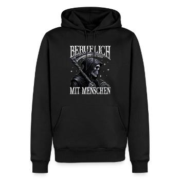 Beruflich Arbeite Ich Gern Mit Menschen Tod Sense - Männer Premium Bio Hoodie - Schwarz - Vorne - Nico (187cm)