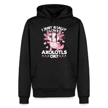Axolotl mignon J’aime vraiment les axolotls D’accord ? - Sweat à capuche Premium bio Homme - noir - Devant - Nico (187cm)
