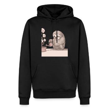 Gemütlicher Pflanzenliebhaber Faultier mit - Männer Premium Bio Hoodie - Schwarz - Vorne - Nico (187cm)