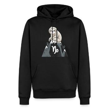 Capricorne douillet paresseux sur la montagne - Sweat à capuche Premium bio Homme - noir - Devant - Nico (187cm)