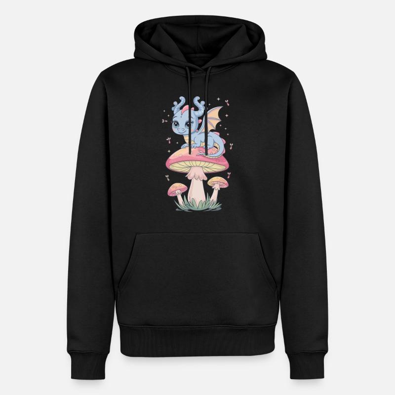 Dragon d’évasion fantaisiste sur champignon - Sweat à capuche Premium bio Homme - noir