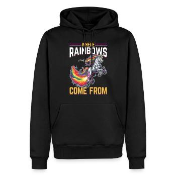 Mignons arcs-en-ciel de licorne qui pètent - Sweat à capuche Premium bio Homme - noir - Devant - Nico (187cm)
