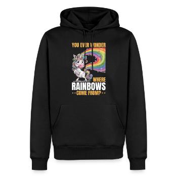Mignons arcs-en-ciel de licorne qui pètent - Sweat à capuche Premium bio Homme - noir - Devant - Nico (187cm)