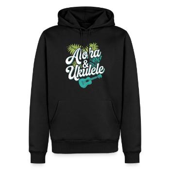 Joueur de ukulélé Musique hawaïenne tropicale - Sweat à capuche Premium bio Homme - noir - Devant - Nico (187cm)
