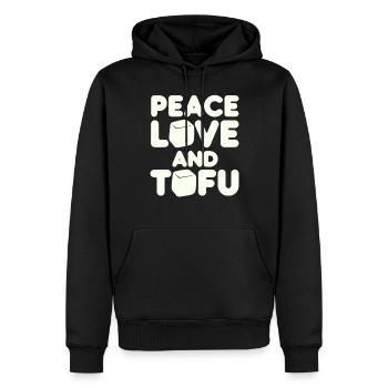 Frieden Liebe Und Tofu Vegan Vegetarisch - Männer Premium Bio Hoodie - Schwarz - Vorne - Nico (187cm)