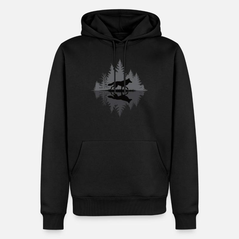 Wolf im dunklen Wald - Männer Premium Bio Hoodie - Schwarz