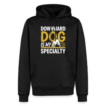 Doga Dog Yoga Bien-être des animaux de compagnie Étirements conscients - Sweat à capuche Premium bio Homme - noir - Devant - Nico (187cm)