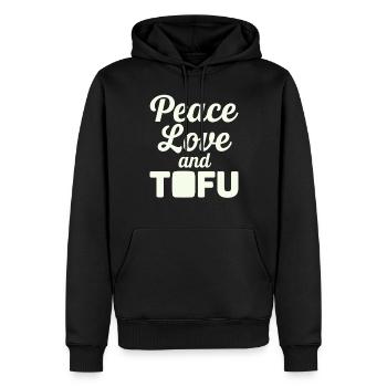 Végétarien végétalien : paix, amour et tofu - Sweat à capuche Premium bio Homme - noir - Devant - Nico (187cm)