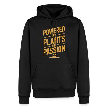 Alimenté par les plantes et la passion végétalienne - Sweat à capuche Premium bio Homme - noir - Devant - Nico (187cm)