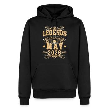 Légende de l’anniversaire de mai 2026 - Sweat à capuche Premium bio Homme - noir - Devant - Nico (187cm)