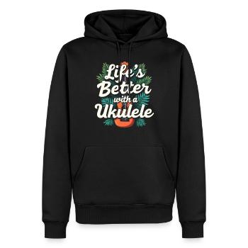 Joueur de ukulélé Musique hawaïenne tropicale - Sweat à capuche Premium bio Homme - noir - Devant - Nico (187cm)