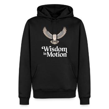 Weisheit In Bewegung Eule Motiv - Männer Premium Bio Hoodie - Schwarz - Vorne - Nico (187cm)