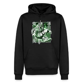 Démon Kunoichi Vert - Sweat à capuche Premium bio Homme - noir - Devant - Nico (187cm)