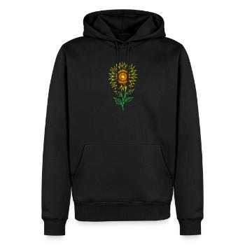 Stilisierter Sonnenblumen-Glow - Männer Premium Bio Hoodie - Schwarz - Vorne - Nico (187cm)
