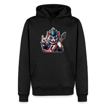 Katze Rock and Roll Gitarrist E Gitarre - Männer Premium Bio Hoodie - Schwarz - Vorne - Nico (187cm)