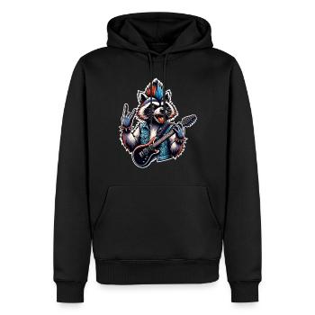 Raccoon Rock and Roll Guitariste Guitare électrique - Sweat à capuche Premium bio Homme - noir - Devant - Nico (187cm)