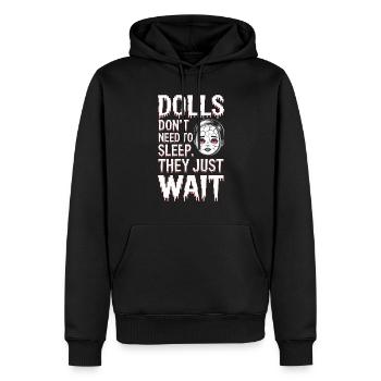 Gruseliger Puppenkollektor - Männer Premium Bio Hoodie - Schwarz - Vorne - Nico (187cm)
