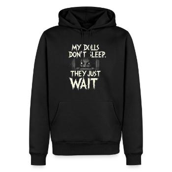 Gruseliger Puppenkollektor - Männer Premium Bio Hoodie - Schwarz - Vorne - Nico (187cm)