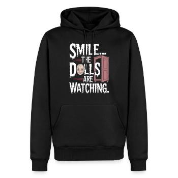 Gruseliger Puppenkollektor - Männer Premium Bio Hoodie - Schwarz - Vorne - Nico (187cm)