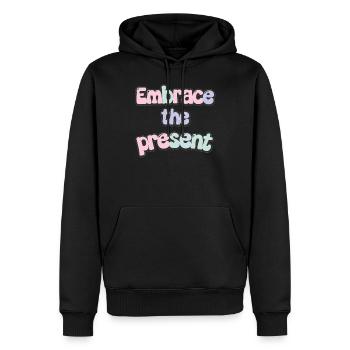 Inspiration: Umarme Die Gegenwart Zitat - Männer Premium Bio Hoodie - Schwarz - Vorne - Nico (187cm)