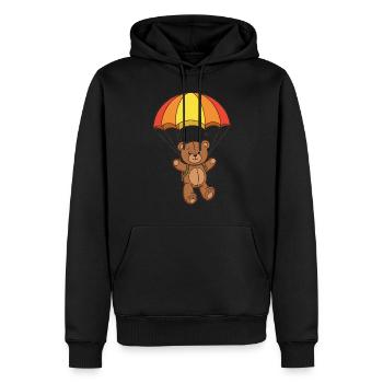 Teddybär Fallschirmspringer - Männer Premium Bio Hoodie - Schwarz - Vorne - Nico (187cm)