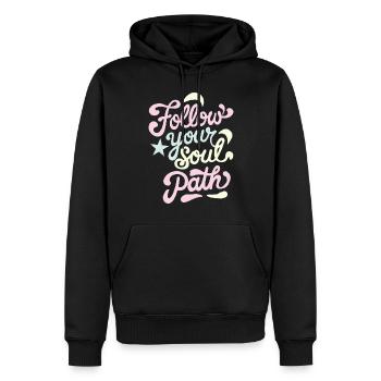 Follow Your Soul Path Inspired Quote - Men’s Premium Organic Hoodie - black - Front - Nico (187cm)