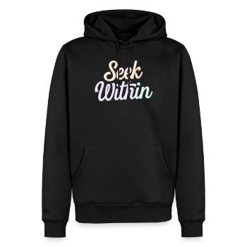 Inspire Spirituality Quote: Seek Within - Men’s Premium Organic Hoodie - black - Front - Nico (187cm)
