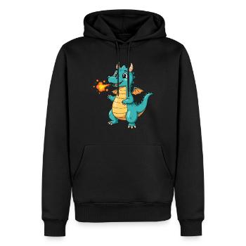 Dino Dessin Animé Dragon Avec Feu - Sweat à capuche Premium bio Homme - noir - Devant - Nico (187cm)