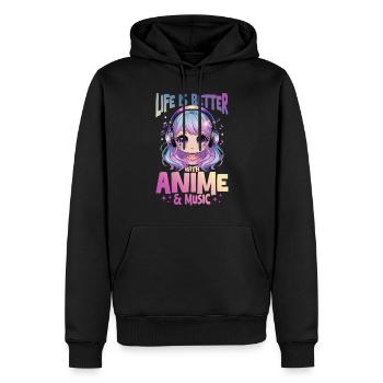 Anime et musique Kawaii - Sweat à capuche Premium bio Homme - noir - Devant - Nico (187cm)