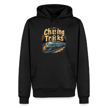 Trajet en train - aventure en locomotive - Sweat à capuche Premium bio Homme - noir - Devant - Nico (187cm)