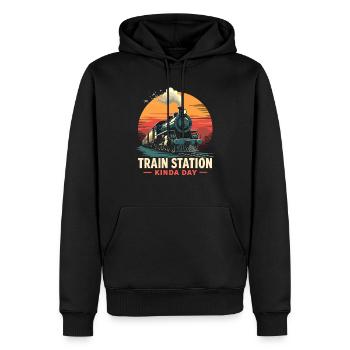 Trajet en train - aventure en locomotive - Sweat à capuche Premium bio Homme - noir - Devant - Nico (187cm)
