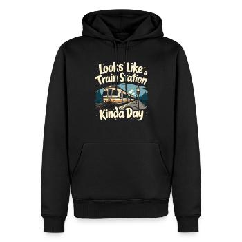 Trajet en train - aventure en locomotive - Sweat à capuche Premium bio Homme - noir - Devant - Nico (187cm)
