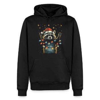 Funny Raccoon Christmas Fairy Lights - Men’s Premium Organic Hoodie - black - Front - Nico (187cm)