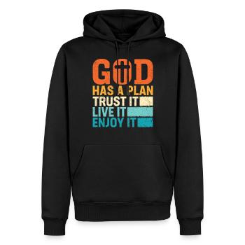 God Has A Plan Trust It Love It Enjoy It - Männer Premium Bio Hoodie - Schwarz - Vorne - Nico (187cm)