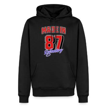 Made in 87 – Design vintage d’anniversaire légendaire - Sweat à capuche Premium bio Homme - noir - Devant - Nico (187cm)