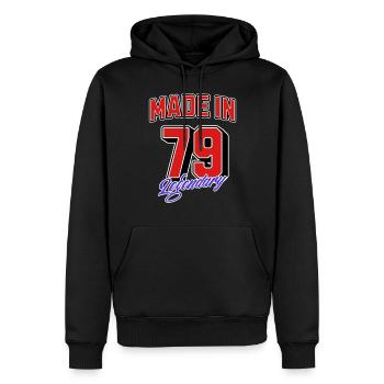 Made in 79 – Design vintage d’anniversaire légendaire - Sweat à capuche Premium bio Homme - noir - Devant - Nico (187cm)