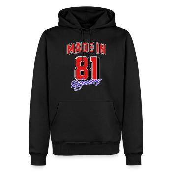 Made in 81 – Legendary Birthday Vintage Design - Men’s Premium Organic Hoodie - black - Front - Nico (187cm)