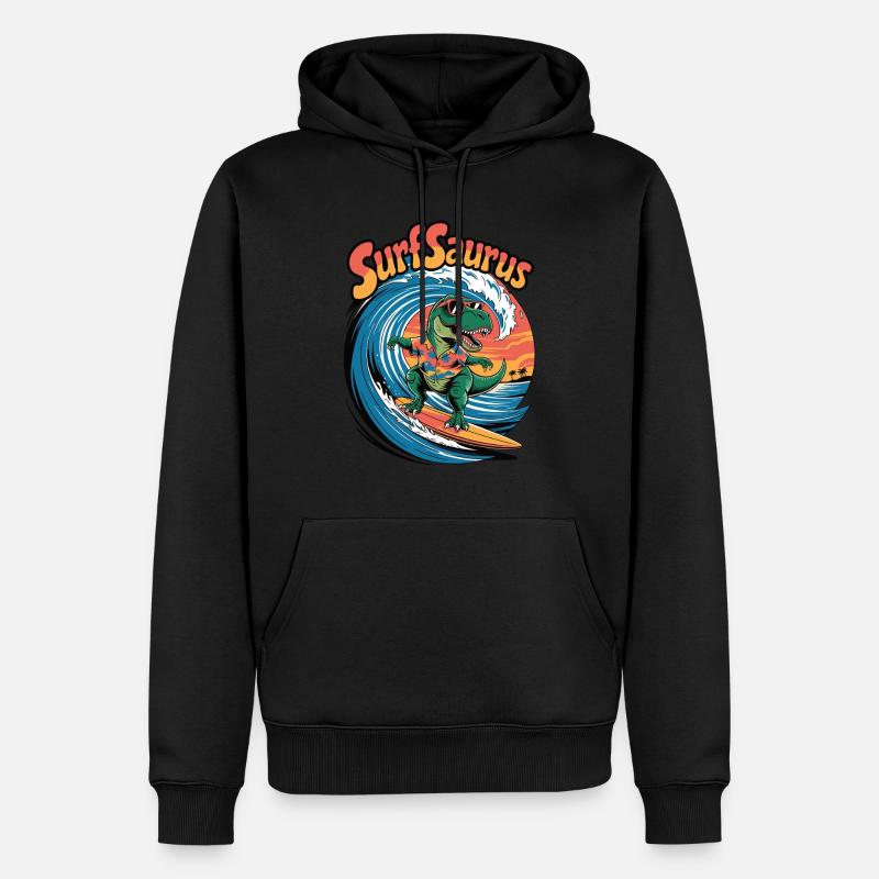 Surfsaurus - Männer Premium Bio Hoodie - Schwarz