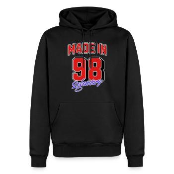 Fabriqué en 98 – Design vintage d’anniversaire légendaire - Sweat à capuche Premium bio Homme - noir - Devant - Nico (187cm)