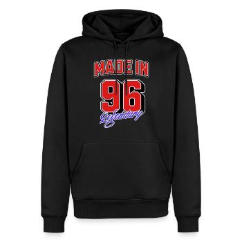 Made in 96 – Legendary Birthday Vintage Design - Men’s Premium Organic Hoodie - black - Front - Nico (187cm)