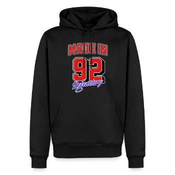 Made in 92 – Legendary Birthday Vintage Design - Men’s Premium Organic Hoodie - black - Front - Nico (187cm)