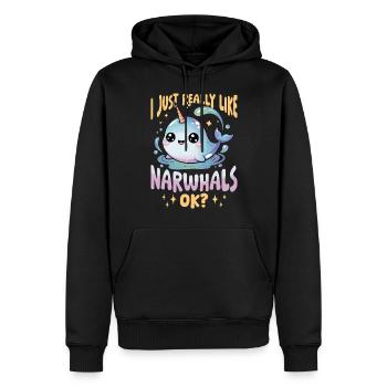 Narwhal Chibi Kawaii - Männer Premium Bio Hoodie - Schwarz - Vorne - Nico (187cm)