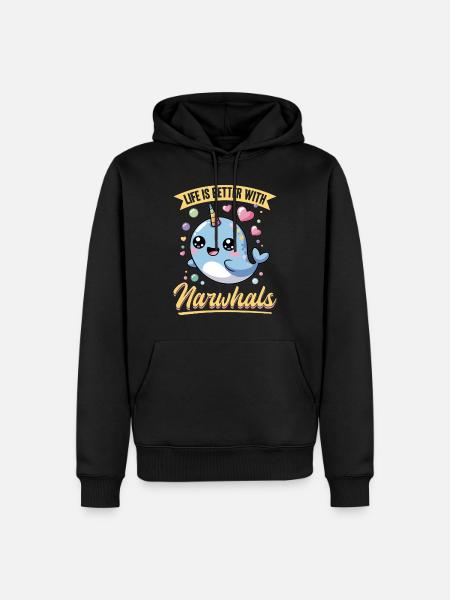 Narwhal Chibi Kawaii - Männer Premium Bio Hoodie - Schwarz