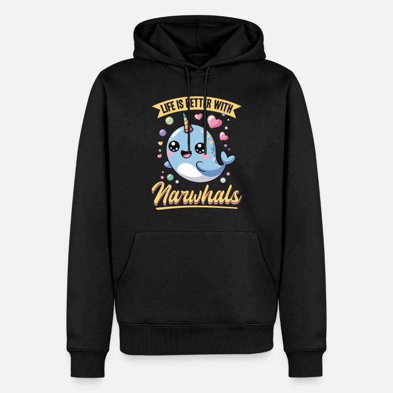 Narwhal Chibi Kawaii - Männer Premium Bio Hoodie - Schwarz