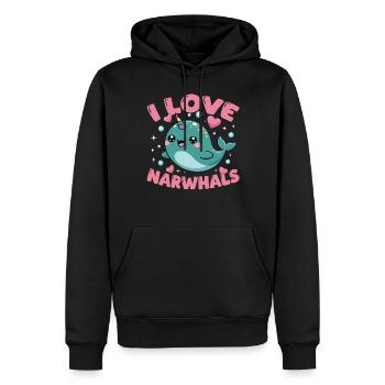 Narwhal Chibi Kawaii - Männer Premium Bio Hoodie - Schwarz - Vorne - Nico (187cm)